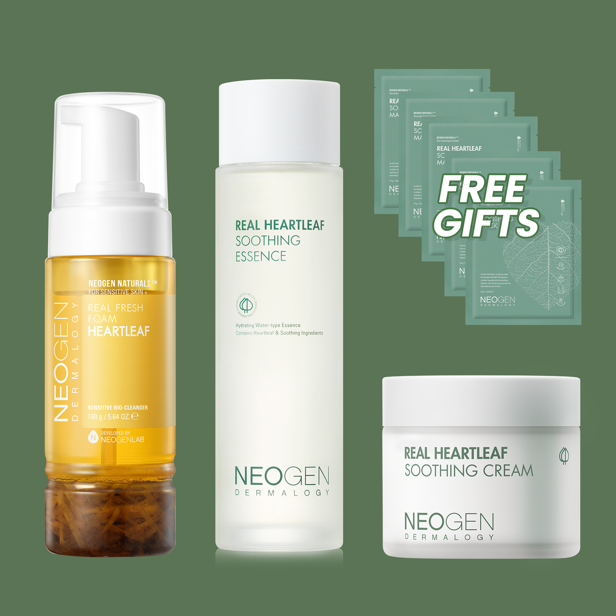 Heartleaf Full Set (Real Fresh Foam Heartleaf, Real Heartleaf Soothing Essence, Real Heartleaf Soothing Cream + Free gift )