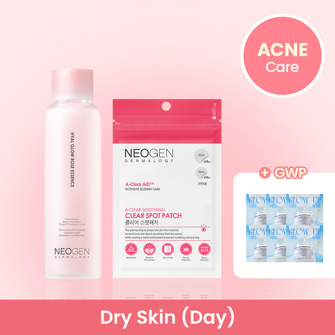 [ACNE CARE- Dry Skin Day Routine] Rose essence + Acne patches with 6 FREE Niacinamide pads