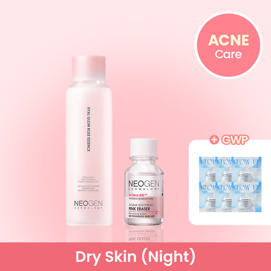 [ACNE CARE- Dry Skin Night Routine] Rose essence + Pink Eraser with 6 FREE Niacinamide pads