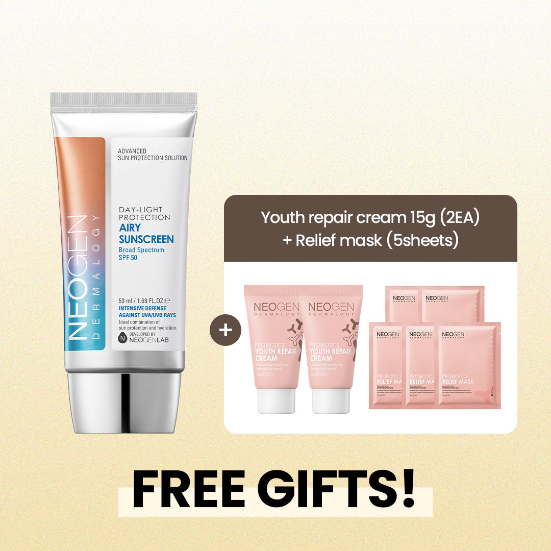 DAY LIGHT PROTECTION AIRY SUNSCREEN (50ml) & YOUTH REPAIR CREAM (15g)X2ea + Face Masks