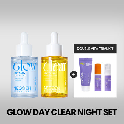 GLOW DAY CLEAR NIGHT SERUM SET (Free Double Vita Trial Kit)