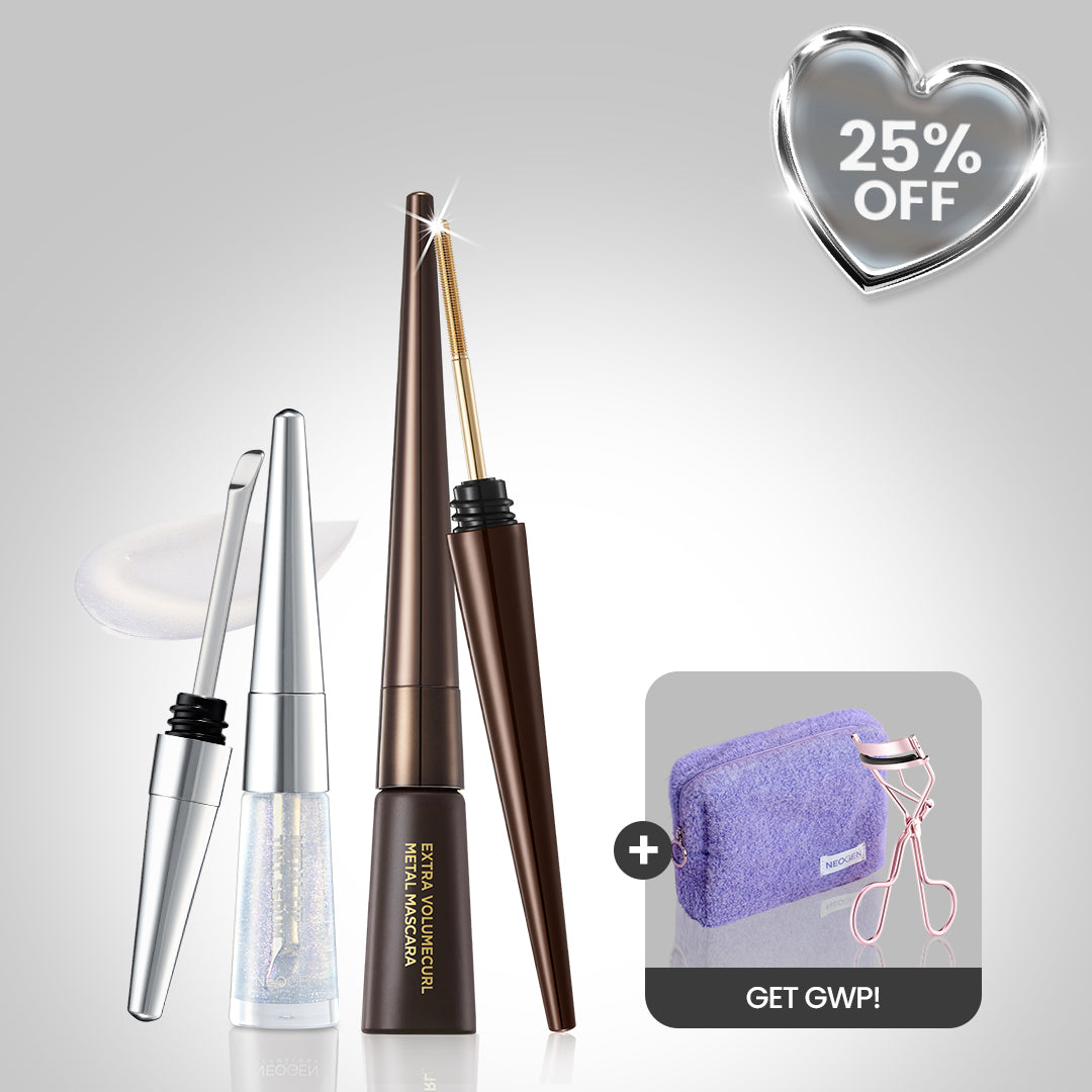 Metal Glow Lip (Milky Way) + Metal Mascara (Brown) 25% OFF + FREE Lash Curler & Neogen Purple Pouch