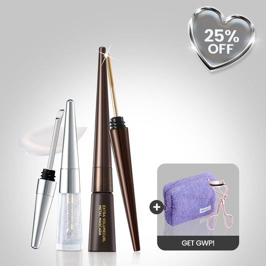 Metal Glow Lip (Milky Way) + Metal Mascara (Brown) 25% OFF + FREE Lash Curler & Neogen Purple Pouch