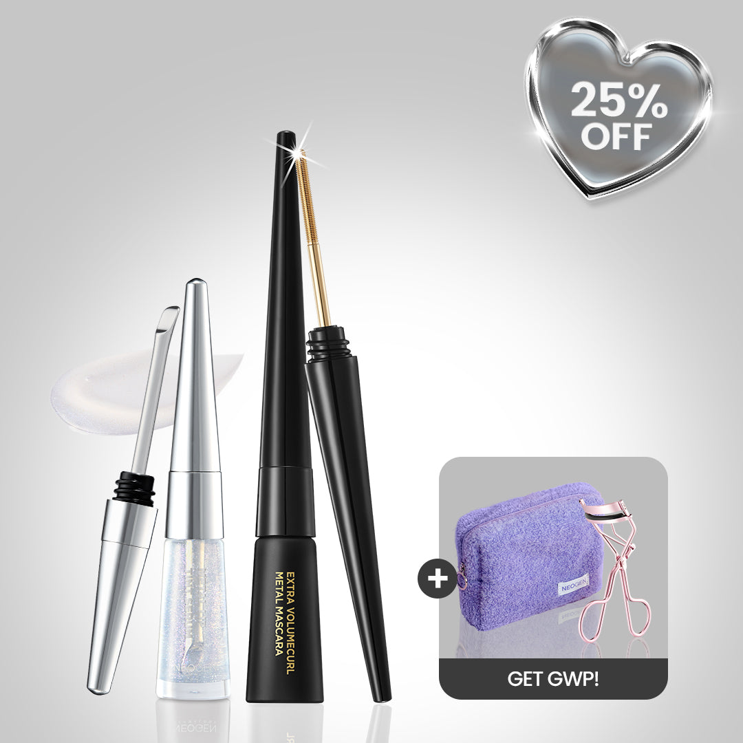Metal Glow Lip (Milky Way + Metal Mascara (Black) 25% OFF + FREE Lash Curler & Neogen Purple Pouch