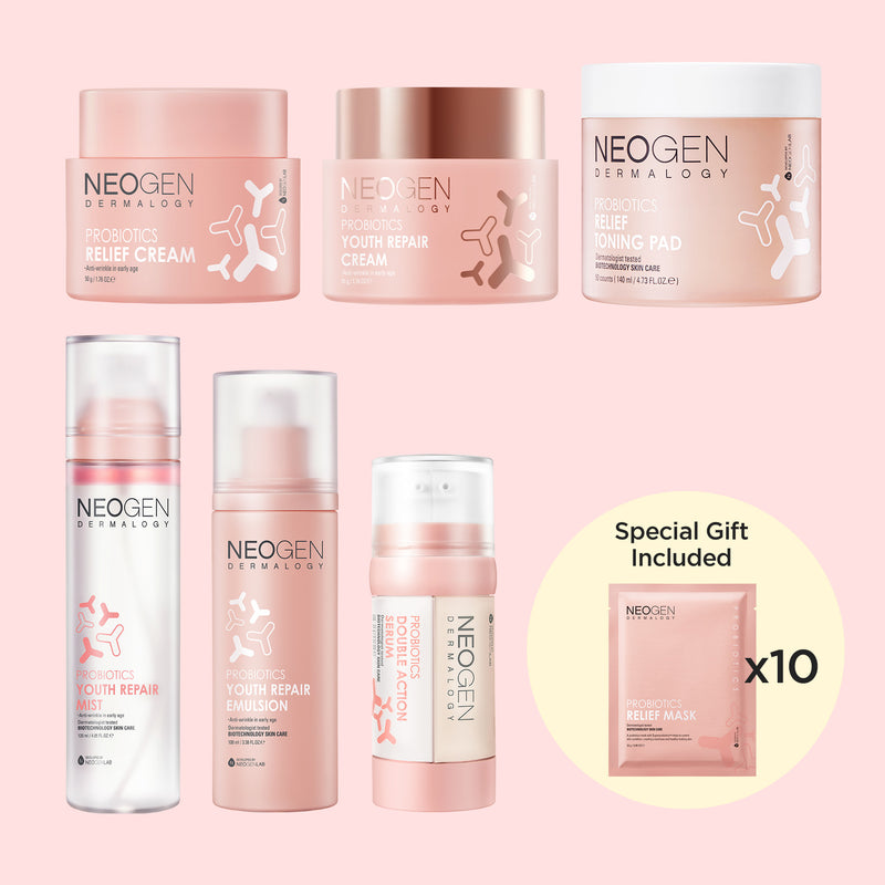 Probiotics Line Set (Youth Repair Mist, Double Action Serum, Youth Repair Emulsion, Youth Repair Cream,  Relief Toning Pad, Relief Mask, Relief Cream)