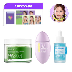 JIU's Boyfriend Set with Photocards +5 (Bio-Peel Gauze Peeling Green Tea , Mild Tone-up Cream, Real Hyal Panthenol Serum)