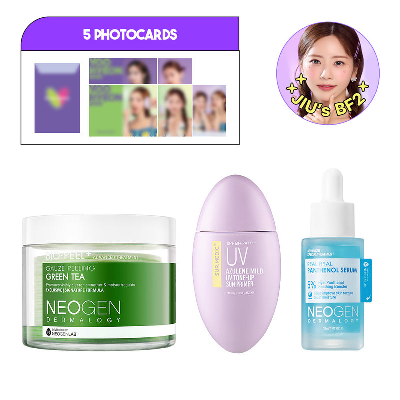 JIU's Boyfriend Set with Photocards +5 (Bio-Peel Gauze Peeling Green Tea , Mild Tone-up Cream, Real Hyal Panthenol Serum)
