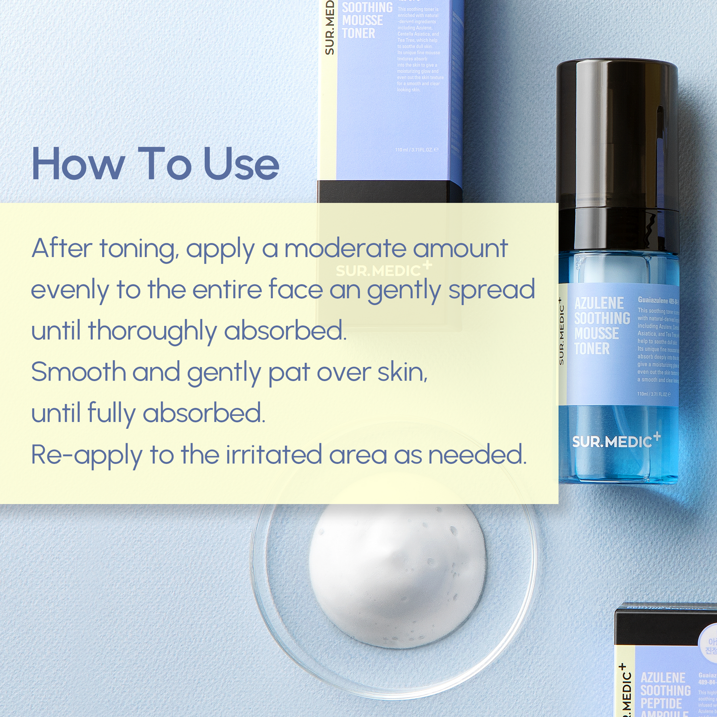 [1BOX / 40ea] SUR.MEDIC+ AZULENE SOOTHING MOUSSE TONER 3.71 oz / 110ml
