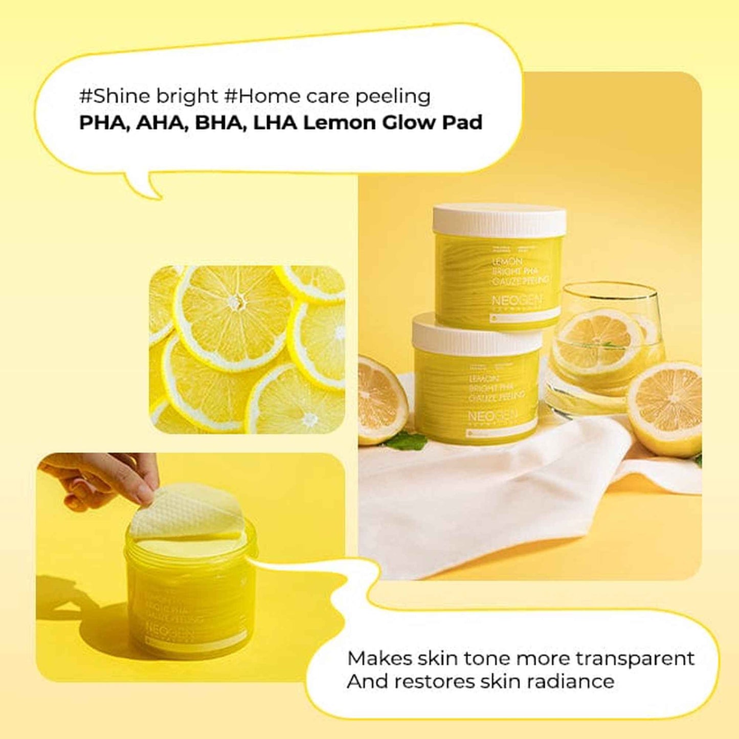 [1BOX / 24ea] NEOGEN DERMALOGY Lemon Bright Pha Gauze Peeling 190ml (30 Pads)