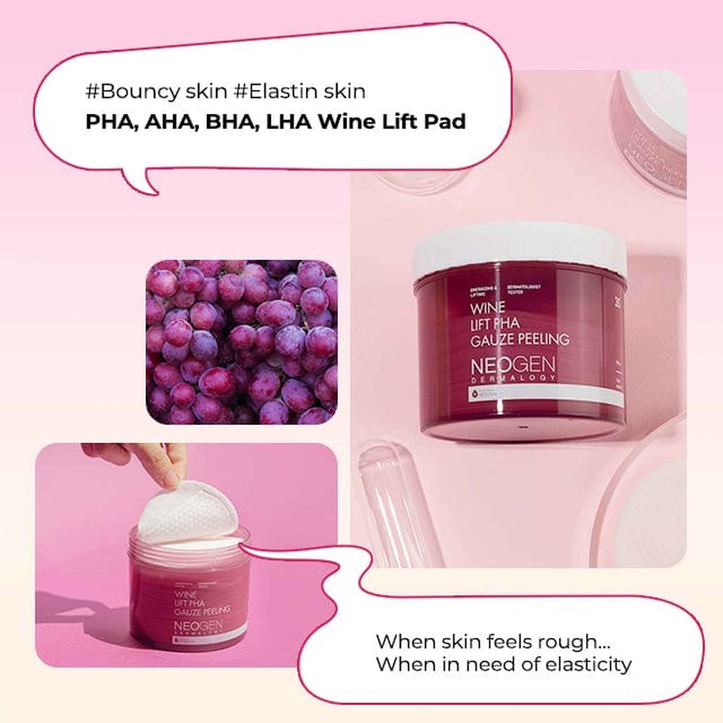 [1BOX / 24ea] NEOGEN DERMALOGY Wine Lift PHA Gauze Peeling 190ml (30 Pads)