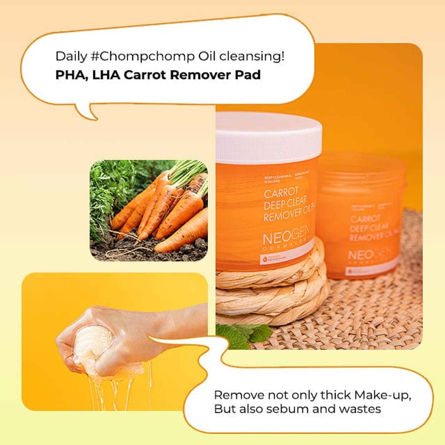[1BOX / 30ea] NEOGEN DERMALOGY Carrot Deep Clear Oil Pad 150ml (60 Pads)