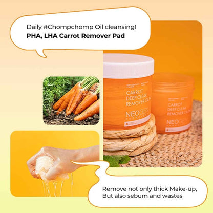 [1BOX / 30ea] NEOGEN DERMALOGY Carrot Deep Clear Oil Pad 150ml (60 Pads)