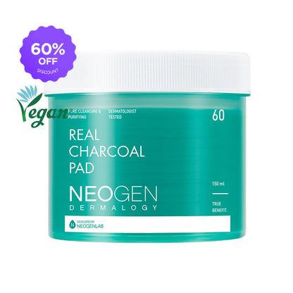 [1BOX / 30ea] NEOGEN DERMALOGY Real Charcoal Pad 150ml (60 Pads)