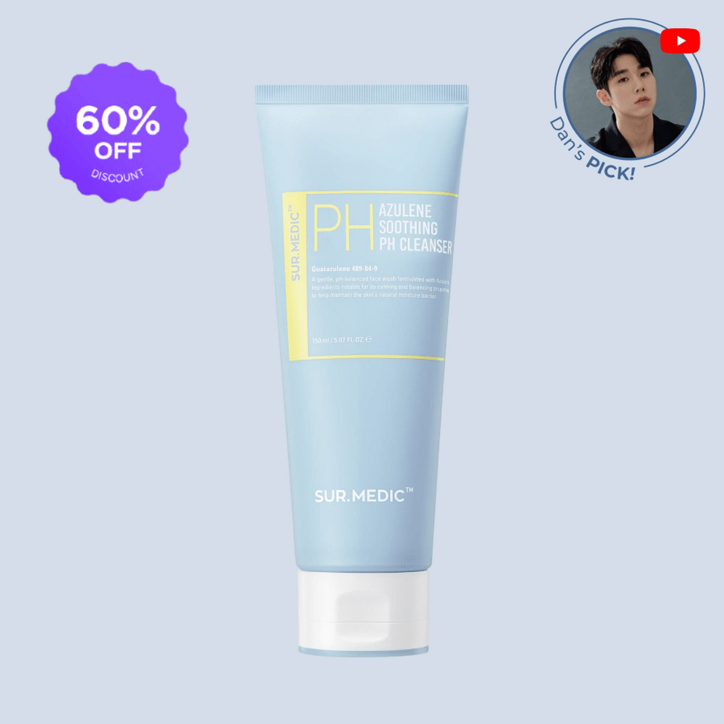 [1BOX / 50ea] SUR.MEDIC+ AZULENE SOOTHING PH CLEANSER 5.07 oz / 150ml